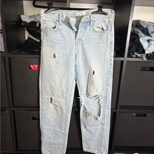 Free People Light Wash Distressed Flare Jeans